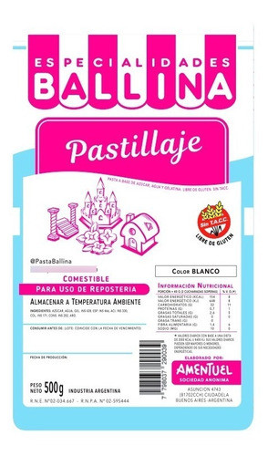 Pastillaje P/ Reposteria Ballina X 500 Grs 0