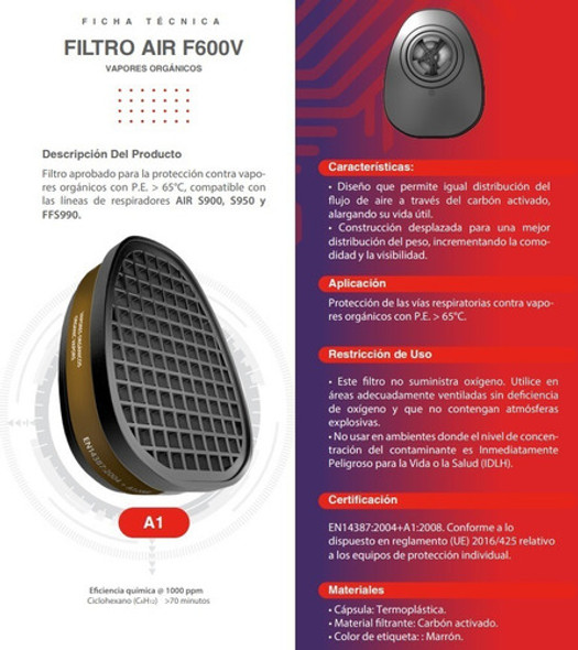 Par De Filtros Air Safety F600v A1 Vapores Organicos 0