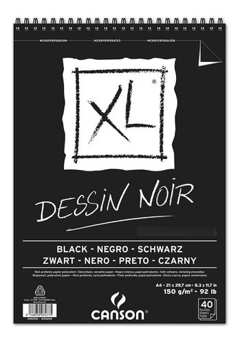 Block Canson Xl Dessin Noir 150 Gramos A4 40 Hojas Espiral 0