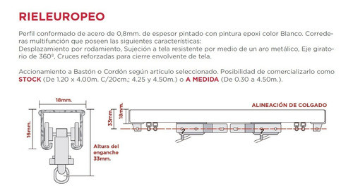 Riel Europeo Para Cortinas Reforzado 1.20m Blanco Exito 1