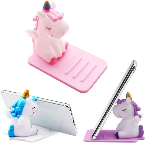 3 Soportes Para Celular - Unicornio Violeta/rosa/celeste 0