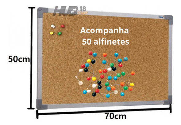 Quadro De Aviso Cortiça Aluminio 70x50cm Stalo +50 Alfinetes 1