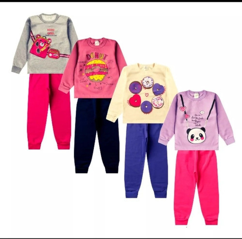 Kit 6 Conjuntos De Moletom Infantil Para Meninas Cores Varia 1