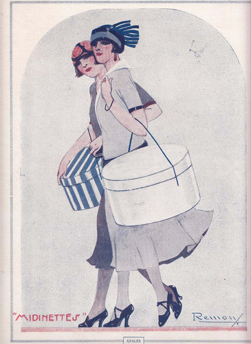 Antigua Hoja Con Ilustracion De Midinettes Vintage Uruguay 0