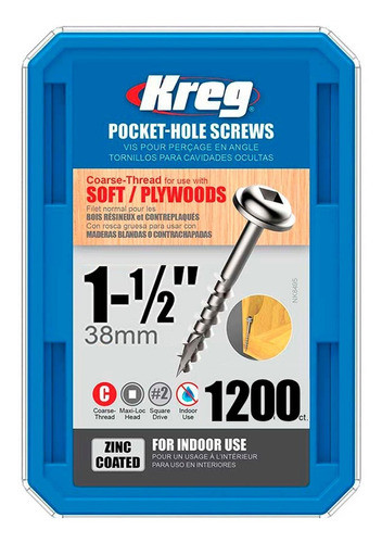 Tornillos De Zinc Kreg De 38mm - 1 1/2' X 1200 Unid Sml-c150 0