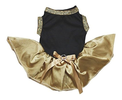 Petitebella Puppy Clothes Dog Dress Llanura Negro Top Oro Tu 0