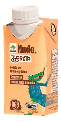 Bebida Aveia Nude Zooreta Banana Maça Mamão 200ml- Kit Com 3 0