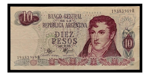 Argentina Billete 10 Pesos Ley 1972 Serie B Mb Bot 2343 1