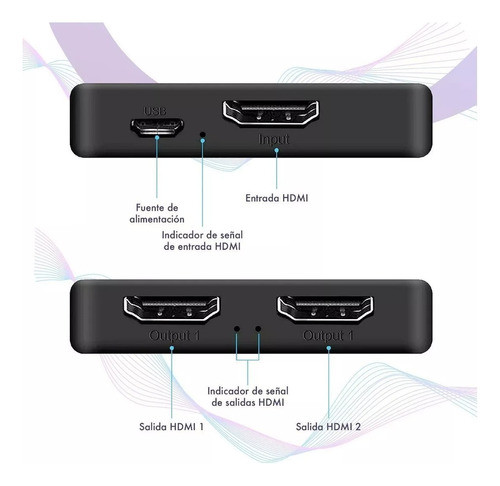 Splitter 4k Hdmi 1x2 Con Cable Usb A Mini Usb. 1