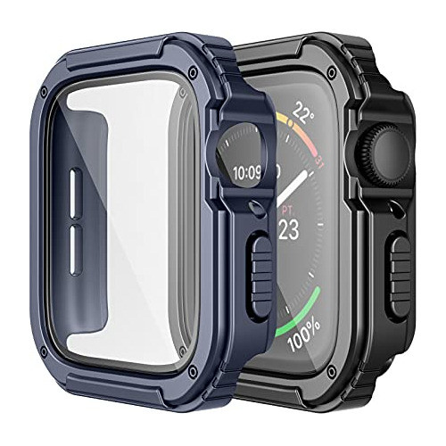 2 Fundas Con Templado Apple Watch 8/7 45mm Azul / Negro 0