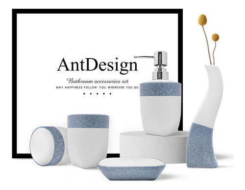 Antdesign Juego De 5 Accesorios De Bao Azules, Incluye Dispe 0