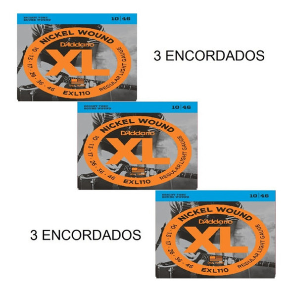 Combo 3 Encordados Daddario Cuerdas Electrica Exl110 Guit 41 1