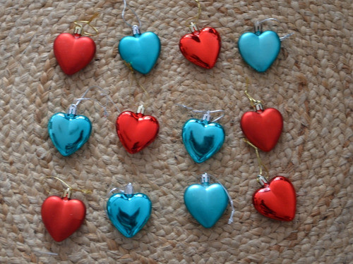Lote X12 Corazones Adornos Colgante Navidad Árbol Rojo 0