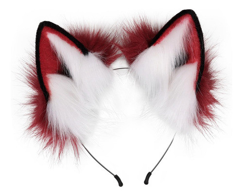 Faux Fur Ears Headband Traje Vermelho Laranja Branco 0