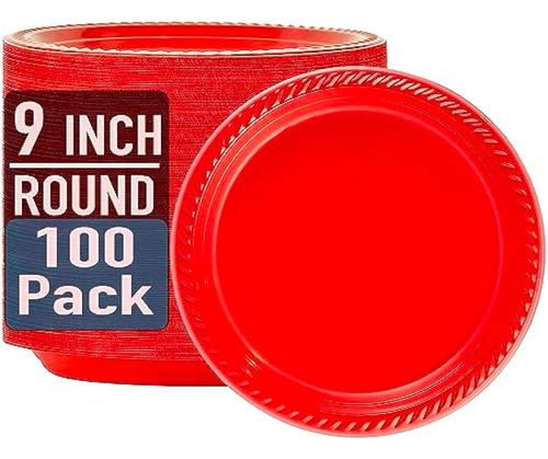 17supply Platos De Plástico Desechables Rojos, 0