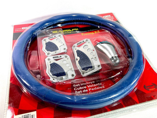 Cubre Volante Pomo Palanca Cambio Kit Tuning Auto Azul K540 1