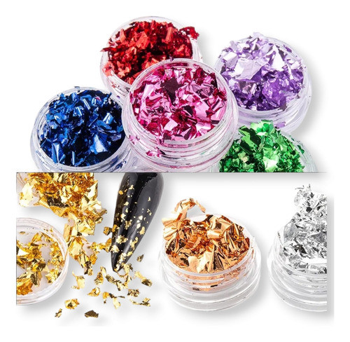 Deco Nail Art Flakes Metalizados 10 Potes 1