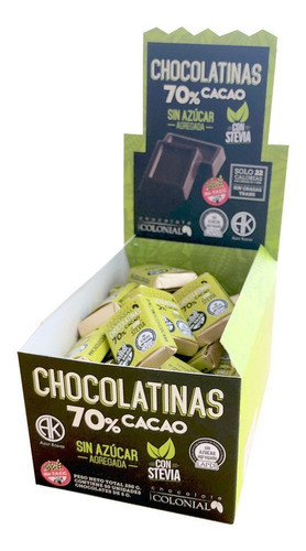 Chocolatines Con Stevia Sin Azúcar Colonial 5 Grs Pack X 50 0