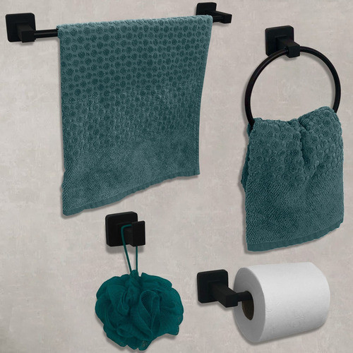 Kit Jogo De Banheiro Preto Fosco Acessório Lavabo Aço Inox 1