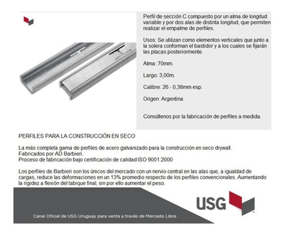 Montante 70mm X 3,00m Cal 26-0,38mm Esp. 1