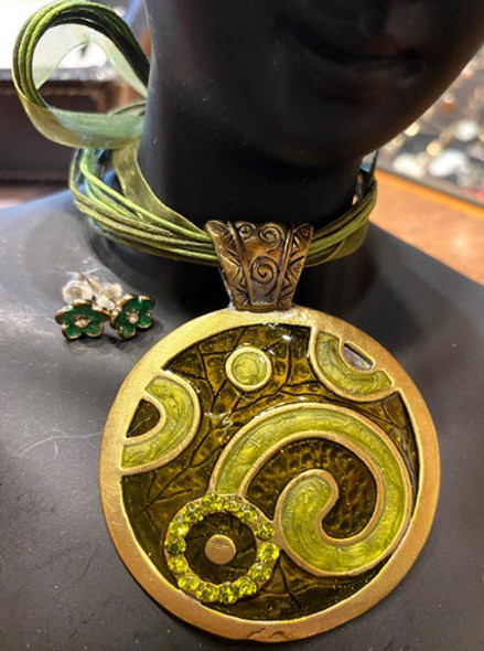 Luli Set Gargantilla Colgante Caravana Cristal Esmalte Verde 1