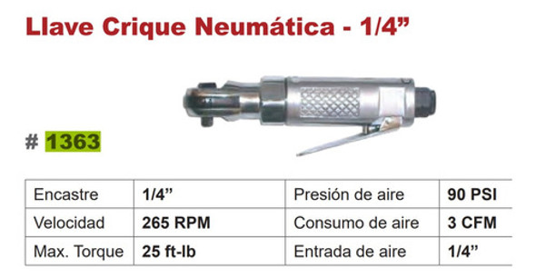 Llave Crique Neumática De 1/4 Eurotech Eu1363 1