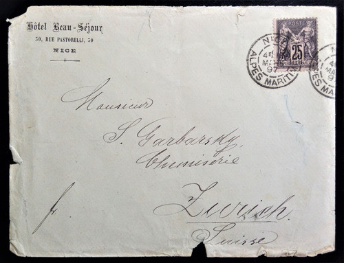 Francia, Sobre Yv 91 Sage 25c Tipo 2 A Zurich 1897 L15444 0