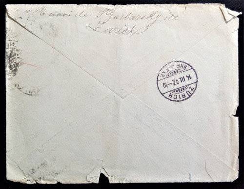 Francia, Sobre Yv 91 Sage 25c Tipo 2 A Zurich 1897 L15444 1