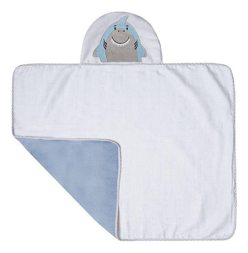 Toalha De Banho Infantil Forrada Tubarão Com Capuz Papi 1