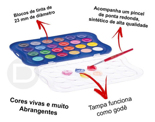 Estojo De Aquarela Pastilha 24 Cores Giotto Mini + Pincel 1