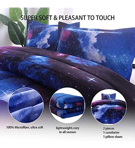 Jqinhome Twin Juego De Edredón Galaxy Manta, Ropa De Cama Co 1
