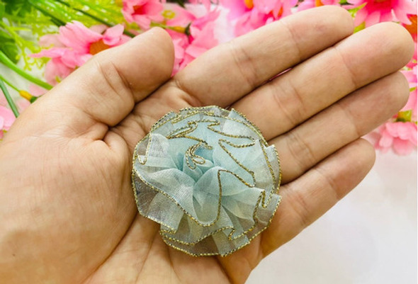 100 Pcs Flor De Tecido Rococo 5.5cm Azul Claro 1