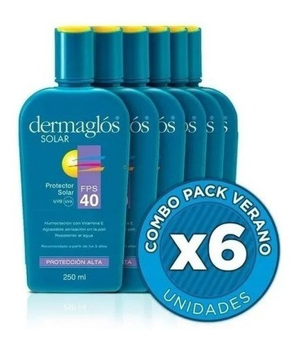 Pack 6 Dermaglós Protector Solar Fps40 Emulsión X 250ml 0