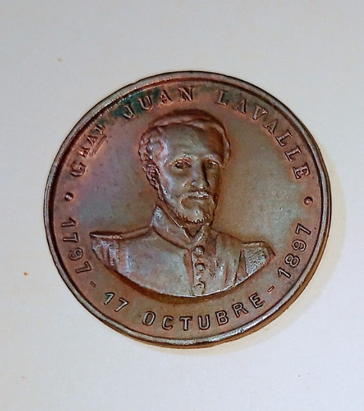 Medalla  Argentina Gral  Lavalle 1797-1897 Siglo 19 0