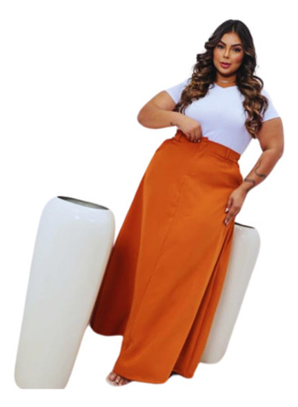 Saia Alfaiataria  Plus Size Longa Cintura Alta Tendência 0