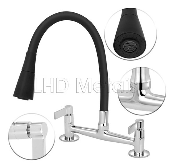 Torneira Misturador Gourmet Preto Flexível Cone Cozinha Mesa 1