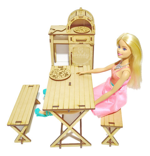 Muebles Muñecas Barbie Fibrofacil Horno Pizza Juego Jardin 0