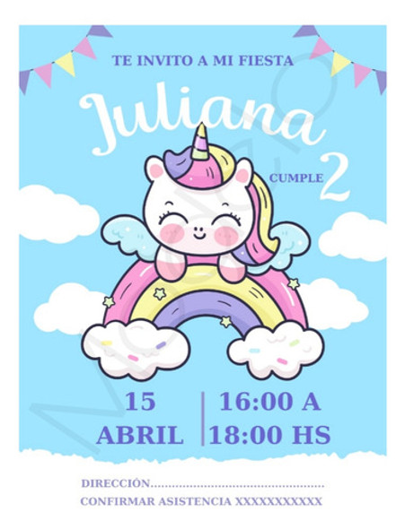 Tarjeta Invitación Digital - Cumpleaños Unicornio, Mod1 1
