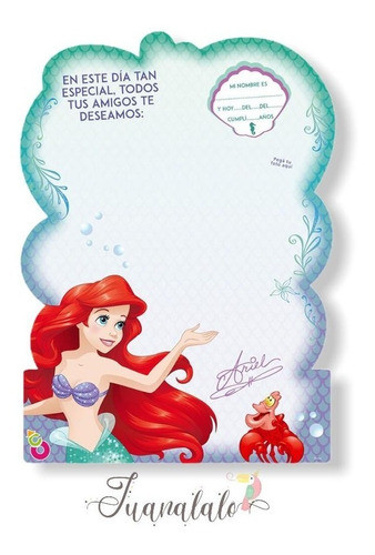Afiche Firmas Sirenita Ariel Disney X 1 U. Cotillón 0