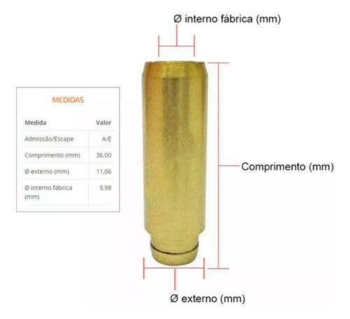 Jg 16 Guias Valvula Bronze Vw Gol 1.0 16v At Ea111 1998/2005 1