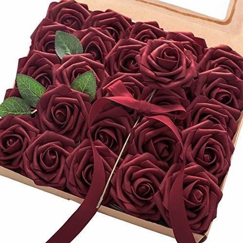 Rosas Artificiales C/tallo Realistas X 25u /7.6cm/ Borgoña 0