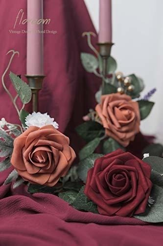 Rosas Artificiales C/tallo Realistas X 25u /7.6cm/ Borgoña 1