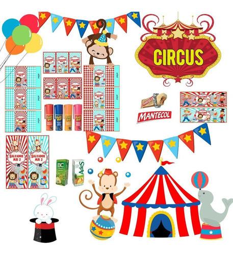 2 Kit Imprimibles Circo Vintage, Tarjetas,cumple, Candy Bar 0