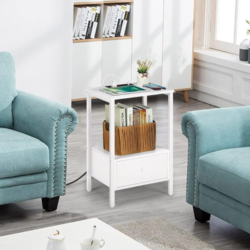 Melos Mesa Auxiliar Con Estación De Carga, Mesita De Noche C 1