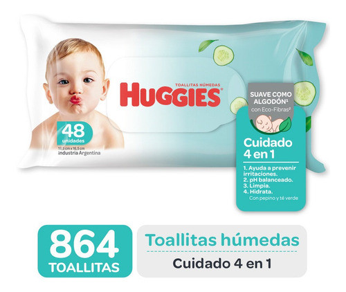 Toallas Humedas Huggies Cuidado 4 En 1 X48 Caja Pack X 18 0