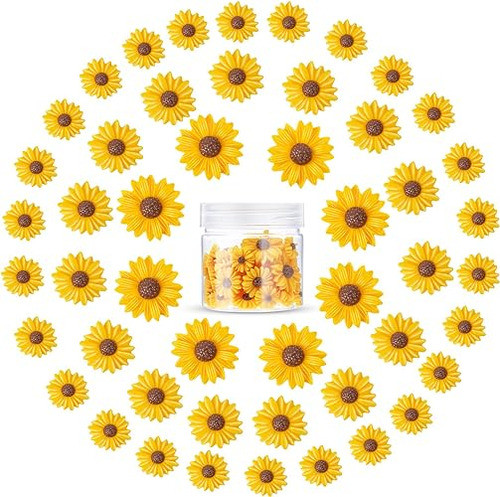 50 Flores Pequeñas De Resina, Margaritas Amarillo Y Marron 0