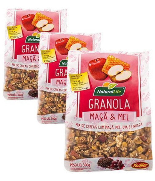 Kit C/3 Granolas Maçã E Mel Natural Life 300g Cd 0