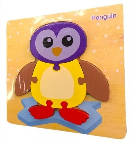 Puzzle Infantil Encastre 3d Madera Pinguino 5 Piezas 15x15cm 0