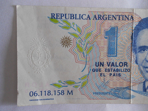 Billete 1 Peso Menem Escudo Grabado En Relieve 0