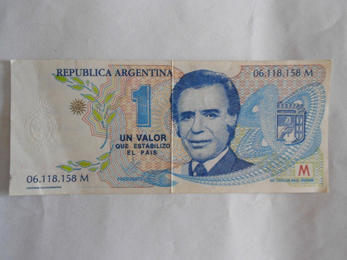 Billete 1 Peso Menem Escudo Grabado En Relieve 1